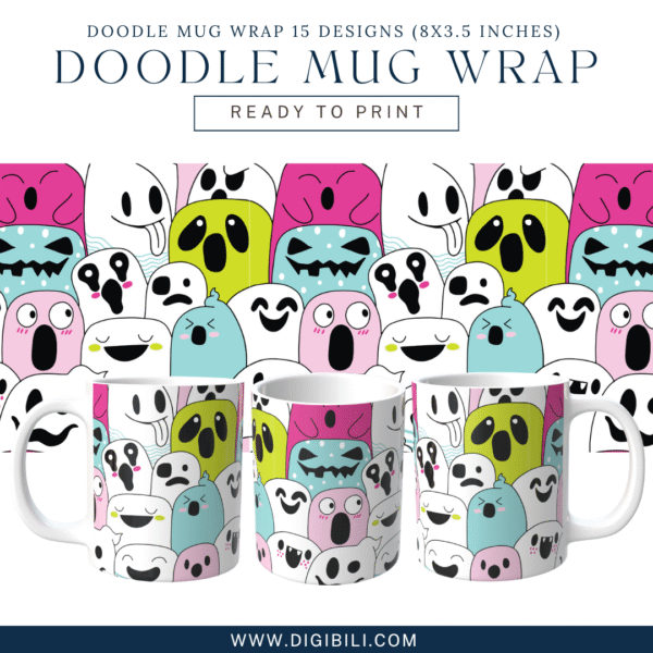 DOODLE MUG WRAP 15 DESIGNS (8X3.5 INCHES)  W/MOCKUP PNG & TEMPLATE - Image 4