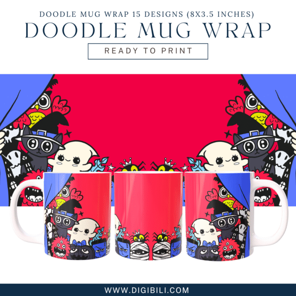DOODLE MUG WRAP 15 DESIGNS (8X3.5 INCHES)  W/MOCKUP PNG & TEMPLATE - Image 5