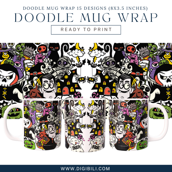 DOODLE MUG WRAP 15 DESIGNS (8X3.5 INCHES)  W/MOCKUP PNG & TEMPLATE - Image 7