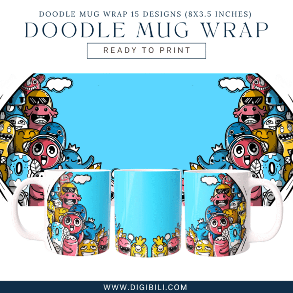 DOODLE MUG WRAP 15 DESIGNS (8X3.5 INCHES)  W/MOCKUP PNG & TEMPLATE - Image 15
