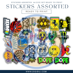 STICKERS ASSORTEDS  A4 SIZE SET READY TO PRINT