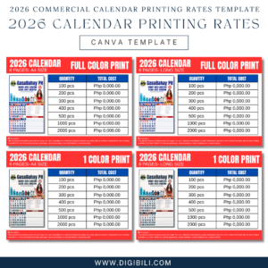 2026 COMMERCIAL CALENDAR PRINTING RATES (A4 SIZE) TEMPLATE