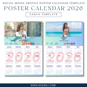 SOCIAL MEDIA PROFILE POSTER CALENDAR 2026 (A4,A3 SIZE) TEMPLATE