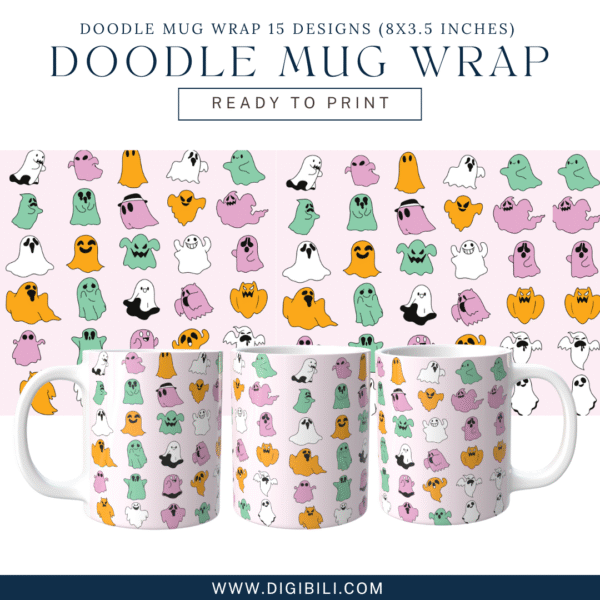 DOODLE MUG WRAP 15 DESIGNS (8X3.5 INCHES)  W/MOCKUP PNG & TEMPLATE - Image 10