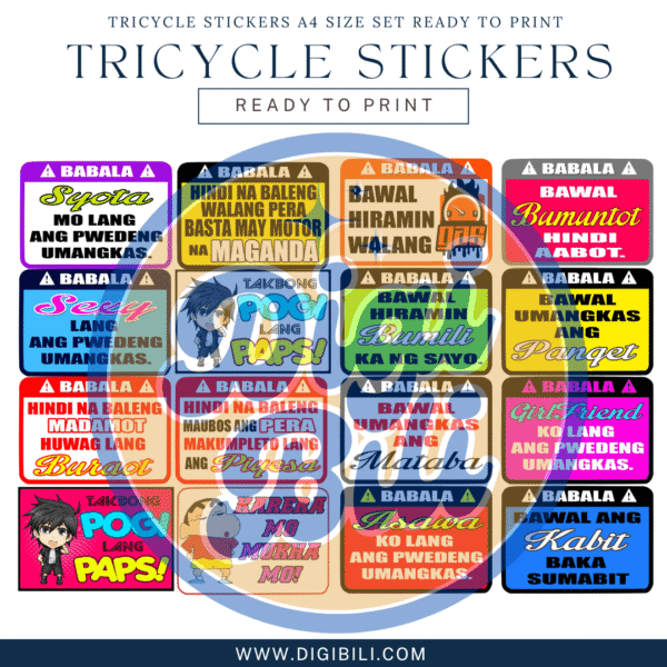 TRICYCLE STICKERS A4 SIZE SET READY TO PRINT