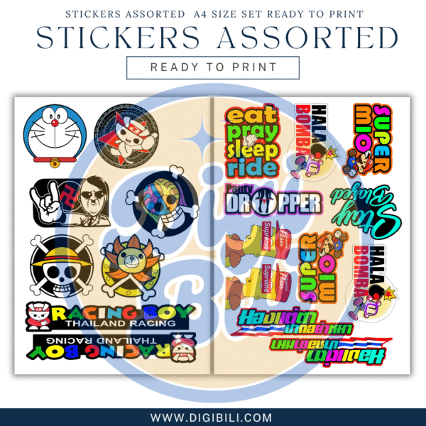 STICKERS ASSORTED  A4 SIZE SET READY TO PRINT
