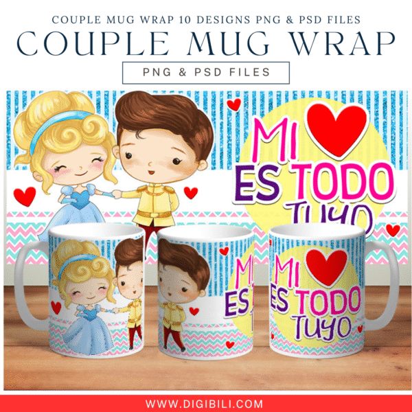 COUPLE MUG WRAP 10 DESIGNS PNG & PSD FILES - Image 10