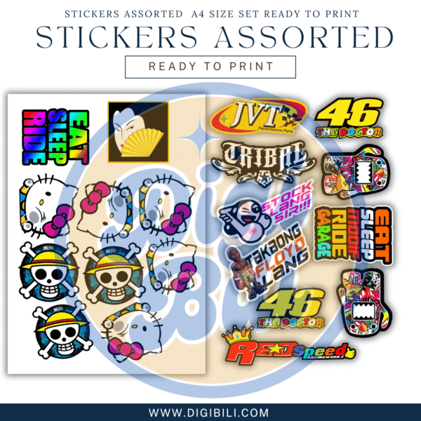 STICKERS ASSORTED  A4 SIZE SET READY TO PRINT - Image 3