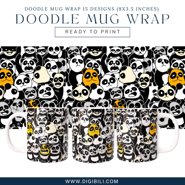 DOODLE MUG WRAP 15 DESIGNS (8X3.5 INCHES)  W/MOCKUP PNG & TEMPLATE - Image 12