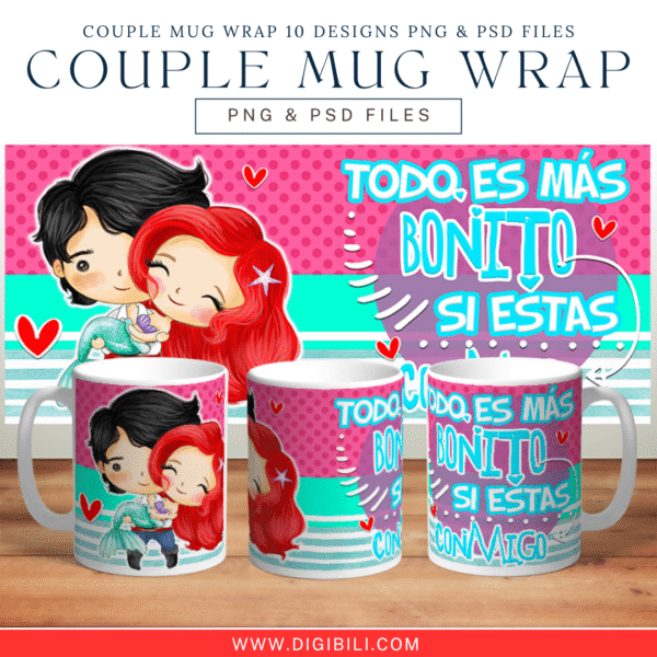 COUPLE MUG WRAP 10 DESIGNS PNG & PSD FILES - Image 8
