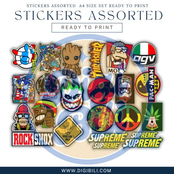 STICKERS ASSORTEDS  A4 SIZE SET READY TO PRINT - Image 5