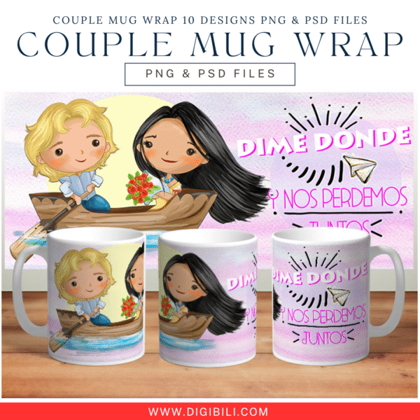 COUPLE MUG WRAP 10 DESIGNS PNG & PSD FILES - Image 5
