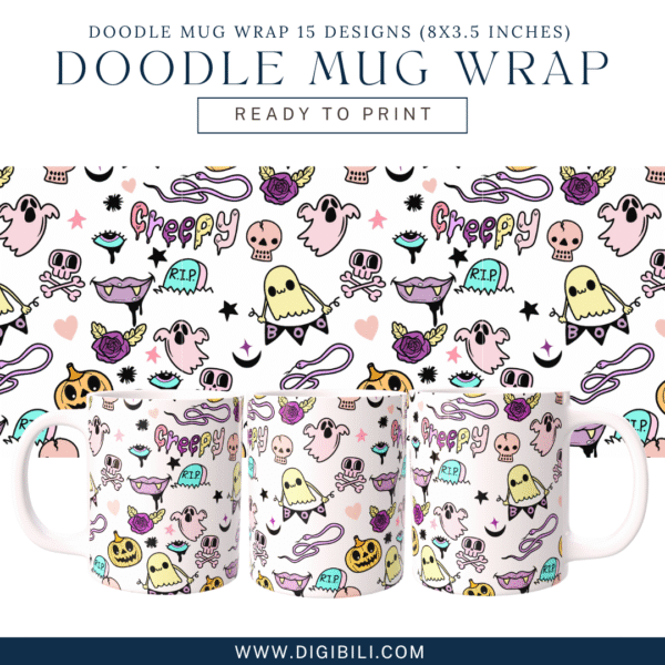 DOODLE MUG WRAP 15 DESIGNS (8X3.5 INCHES)  W/MOCKUP PNG & TEMPLATE - Image 6