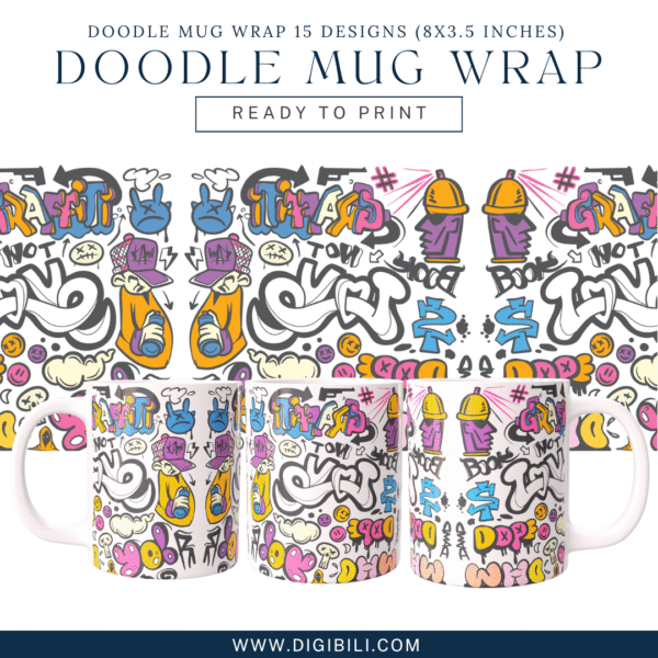 DOODLE MUG WRAP 15 DESIGNS (8X3.5 INCHES)  W/MOCKUP PNG & TEMPLATE - Image 8