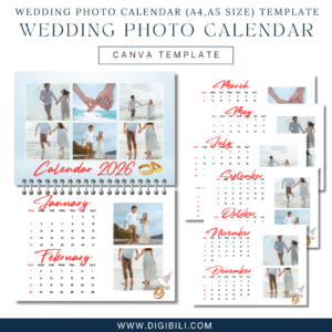 WEDDING PHOTO WALL CALENDAR 2026 LANDSCAPE (A4,A5 SIZE) TEMPLATE