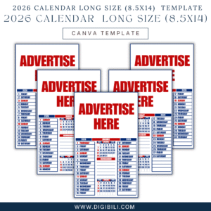 CALENDAR 2026 12 PAGE LONG SIZE (8.5x14) WITH MEMORANDUM TEMPLATE