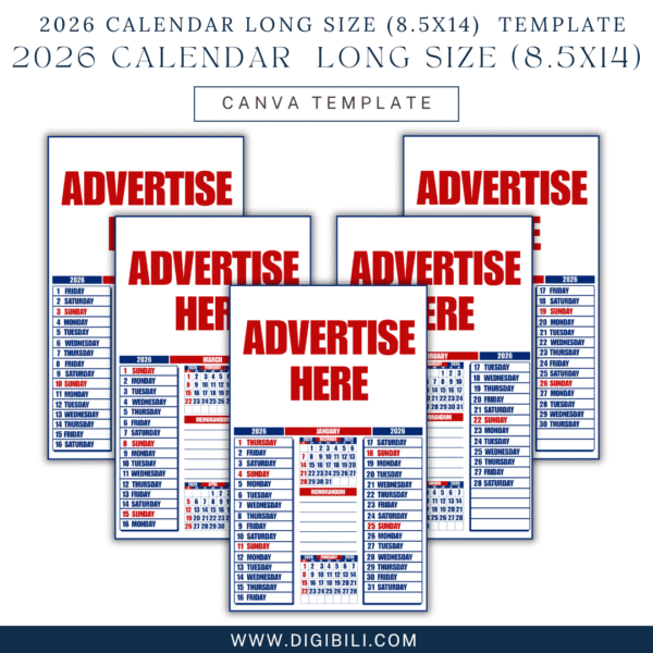 CALENDAR 2026 12 PAGE LONG SIZE (8.5x14) WITH MEMORANDUM TEMPLATE