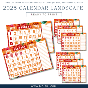 2026 CALENDAR LANDSCAPE ORANGE FLOWER (A4 SIZE) PDF READY TO PRINT