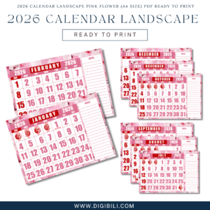 2026 CALENDAR LANDSCAPE PINK FLOWER (A4 SIZE) PDF READY TO PRINT