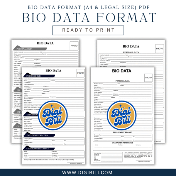 BIO DATA FORMAT A4 (8.27 x 11.69 in) & LONG (8.5 x 13 in) PDF READY TO PRINT - Image 2