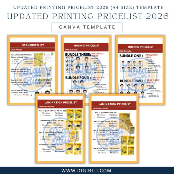PRINTING PRICELIST 2025 (A4 SIZE) TEMPLATE