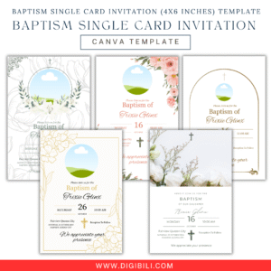BAPTISM SINGLE CARD INVITATION 10 DESIGNS (4X6 INCHES) TEMPLATE