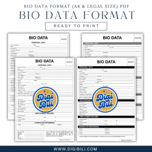 BIO DATA FORMAT A4 (8.27 x 11.69 in) & LONG (8.5 x 13 in) PDF READY TO PRINT