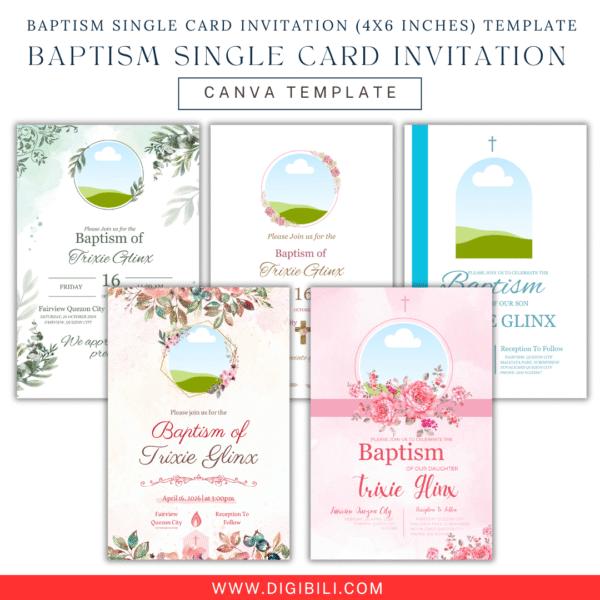 BAPTISM SINGLE CARD INVITATION 10 DESIGNS (4X6 INCHES) TEMPLATE - Image 2
