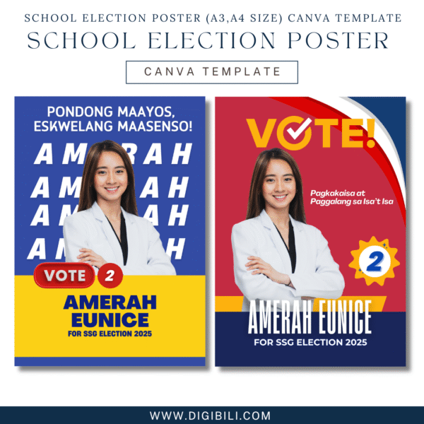 SCHOOL ELECTION POSTER 10 DESIGNS (A3,A4 SIZE) CANVA TEMPLATE
