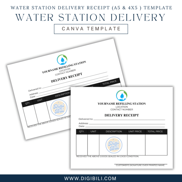 WATER STATION DELIVERY RECEIPT (A5 & 4X5 ) TEMPLATE