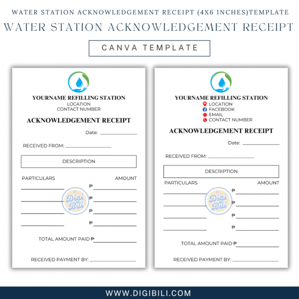 WATER STATION ACKNOWLEDGEMENT RECEIPT (4x6 INCHES)