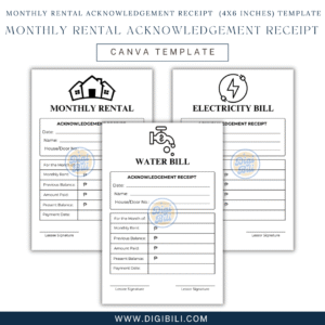 MONTHLY RENTAL ACKNOWLEDGEMENT RECEIPT  (4x6 INCHES) TEMPLATE