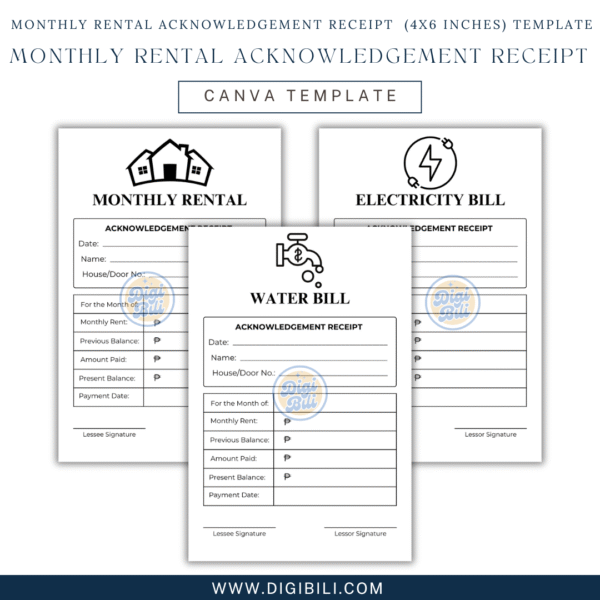 MONTHLY RENTAL ACKNOWLEDGEMENT RECEIPT  (4x6 INCHES) TEMPLATE