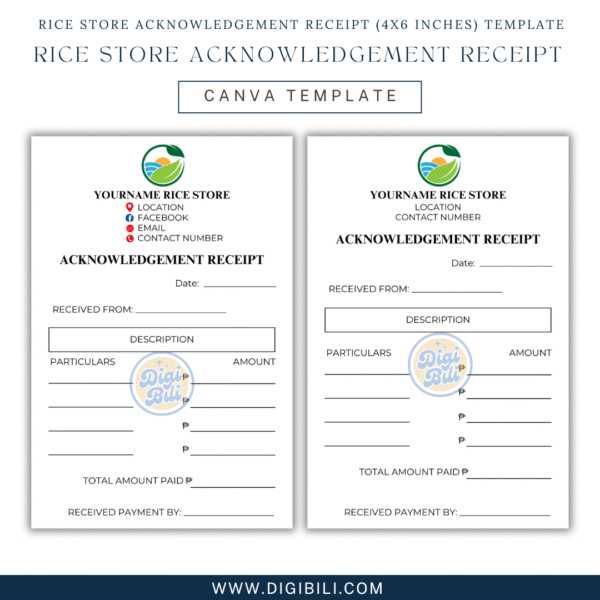 RICE STORE ACKNOWLEDGEMENT RECEIPT (4x6 INCHES) TEMPLATE