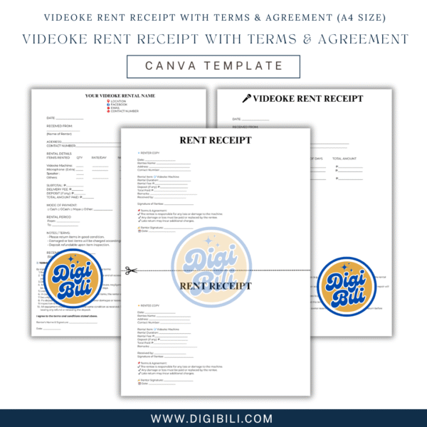 VIDEOKE RENT RECEIPT WITH TERMS & AGREEMENT (A4 SIZE) TEMPLATE