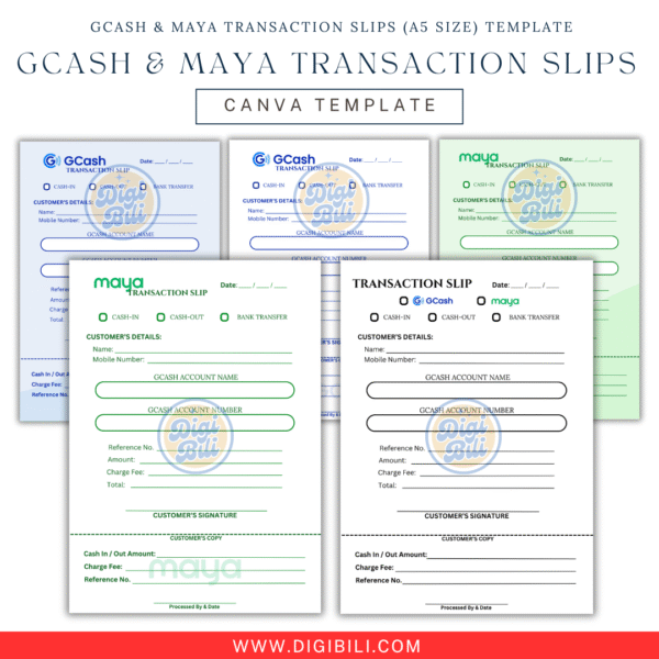 GCASH & MAYA TRANSACTION SLIPS (A5 SIZE) TEMPLATE