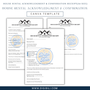 HOUSE RENTAL ACKNOWLEDGMENT & CONFIRMATION RECEIPT(A4 SIZE) TEMPLATE