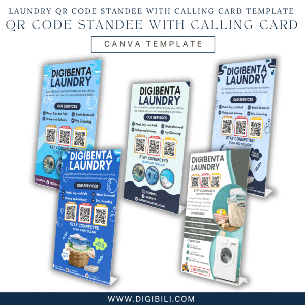 LAUNDRY QR CODE STANDEE WITH CALLING CARD 5 DESIGNS TEMPLATE
