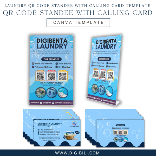 LAUNDRY QR CODE STANDEE WITH CALLING CARD 5 DESIGNS TEMPLATE - Image 3