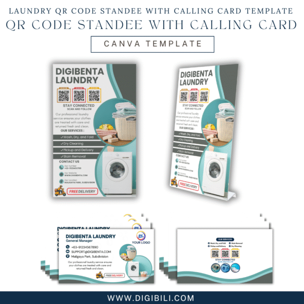 LAUNDRY QR CODE STANDEE WITH CALLING CARD 5 DESIGNS TEMPLATE - Image 5