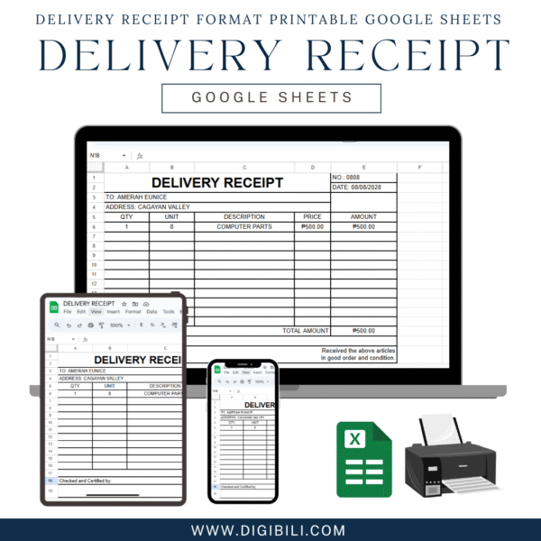 DELIVERY RECEIPT FORMAT PRINTABLE GOOGLE SHEETS