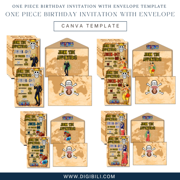 ONE PIECE BIRTHDAY INVITATION WITH ENVELOPE TEMPLATE