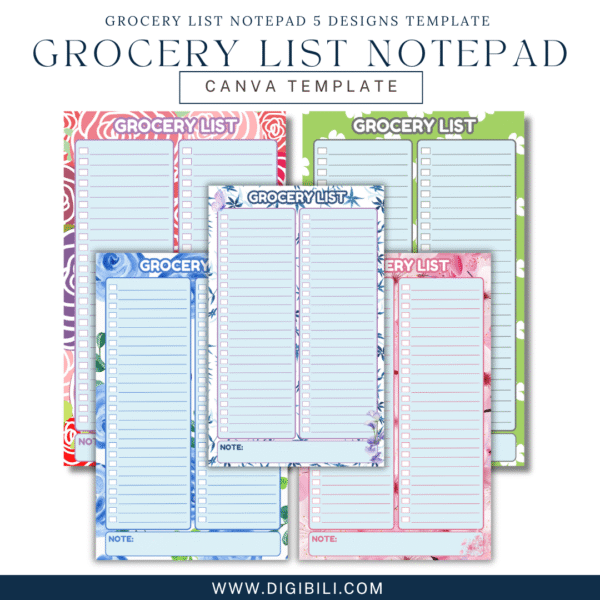 GROCERY LIST NOTEPAD (5X8 INCHES) 5 DESIGNS TEMPLATE