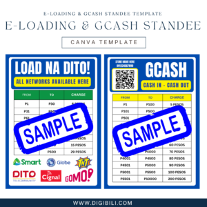 E-LOADING & GCash Cash In–Cash Out Signage Standee (A6 Size)