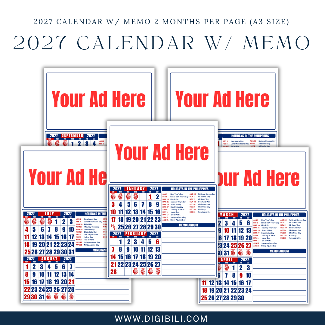 2027 CALENDAR W/ MEMO 2 MONTHS PER PAGE (A3 SIZE)