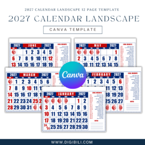 2027 CALENDAR LANDSCAPE 12 PAGE (A4 SIZE)