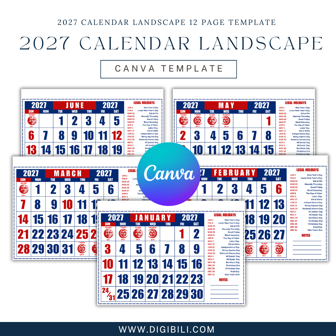 2027 CALENDAR LANDSCAPE 12 PAGE (A4 SIZE)
