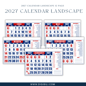 2027 CALENDAR LANDSCAPE 12 PAGE (A4 SIZE)