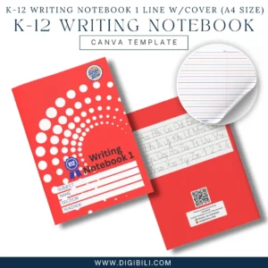 K-12 WRITING NOTEBOOK 1 LINE WITH 10-COLORED COVER (A4 SIZE) | CANVA TEMPLATE