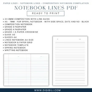 PAPER-LINES-NOTEBOOK LINES-COMPOSITION NOTEBOOK BUNDLE | READY TO PRINT